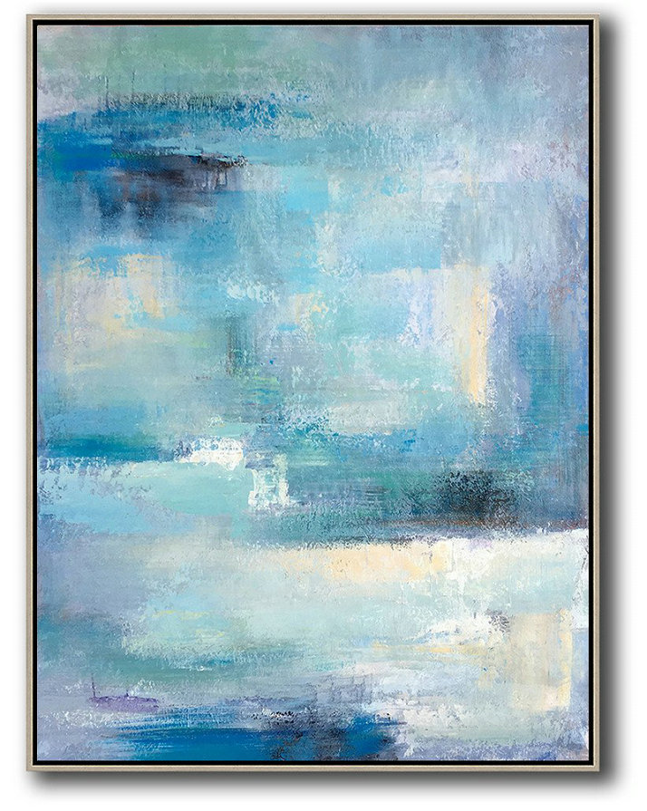 Handmade Large Contemporary Art,Vertical Palette Knife Contemporary Art,Large Contemporary Painting,Blue,White,Grey.etc